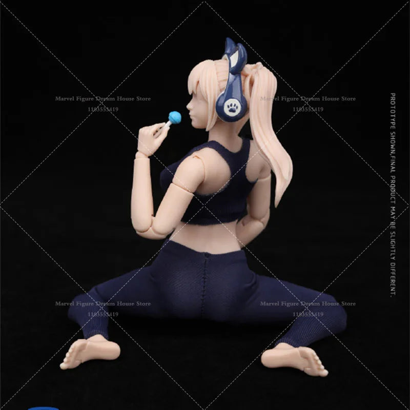 CRAZY FIGURE LT004 1/12 Maßstab Fashion Model Weiblicher Gelenkkörper Flexible Haltung Blaue Jogginghose Passend für 6-Zoll-Actionfigur als Geschenk
