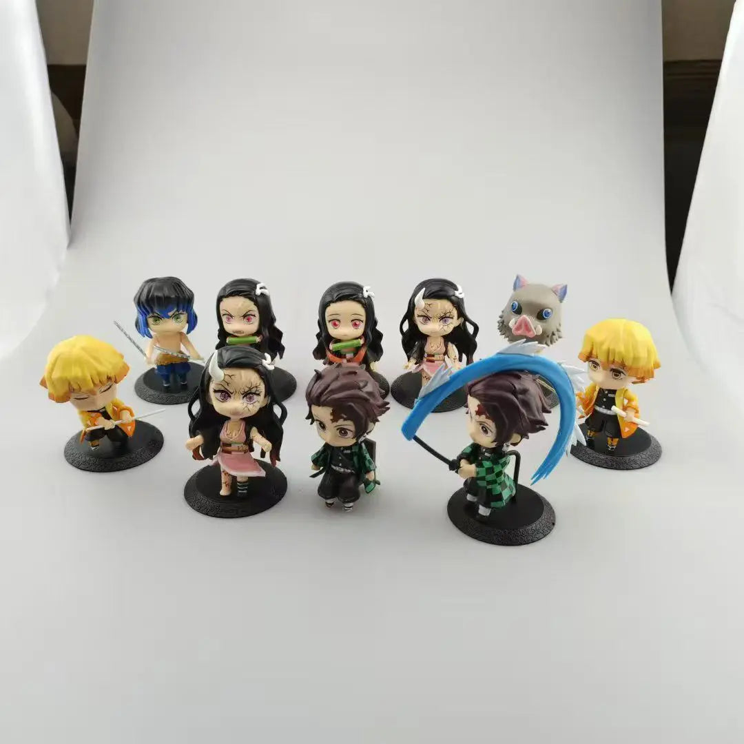 10pcs/set Anime Demon Slayer Kamado Nezuko Kamado Tanjuurou Battle Version Action Figure Collectible Models Toys About 9 cm