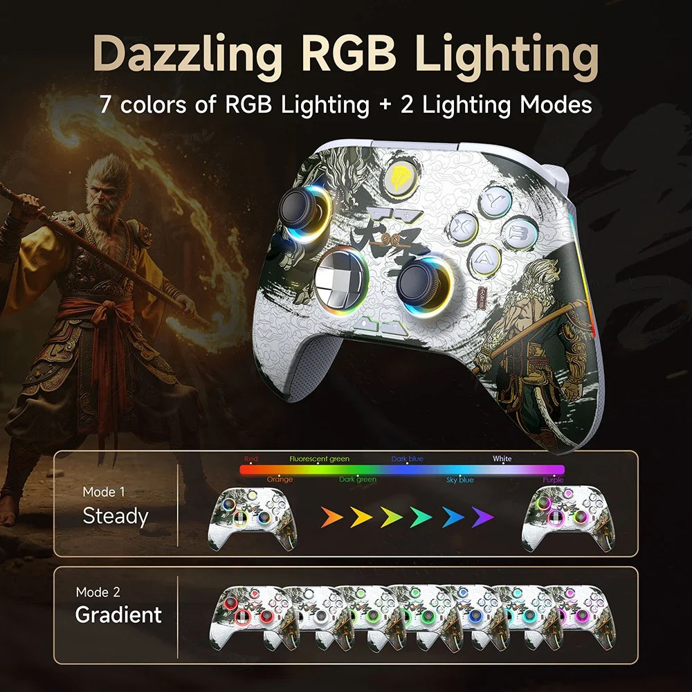 EasySMX X15 Wireless Gamepad Bluetooth Gaming Controller Compatible with PC/NS/TV/Phone/Steam RGB Hall Effect Black Myth Wukong