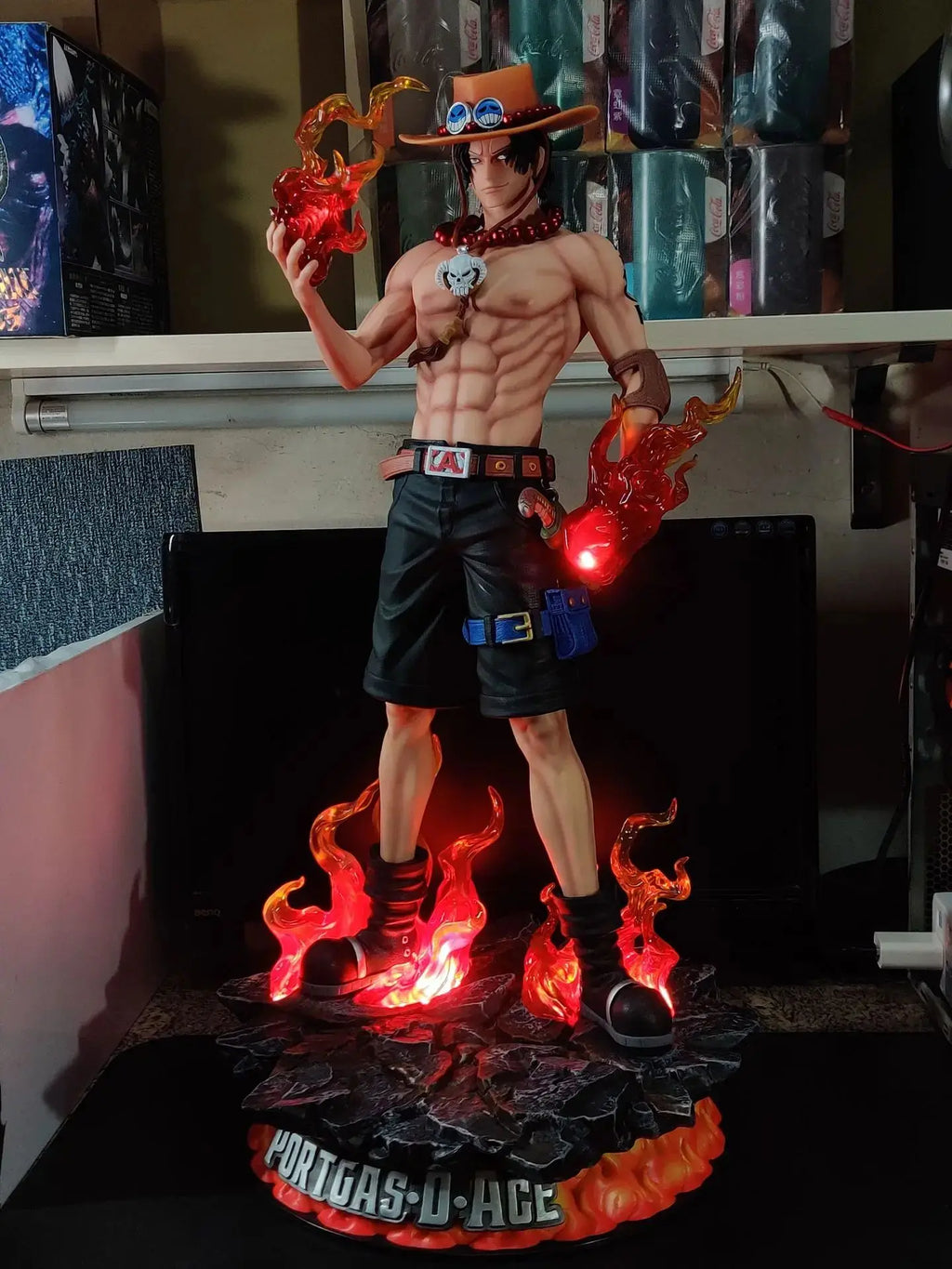 One Piece JT Studio Light-Up Ace 70cm PVC Statue - Magnetic Dual Head Sculpt Collectible GK model Anime Figure Gift Decor