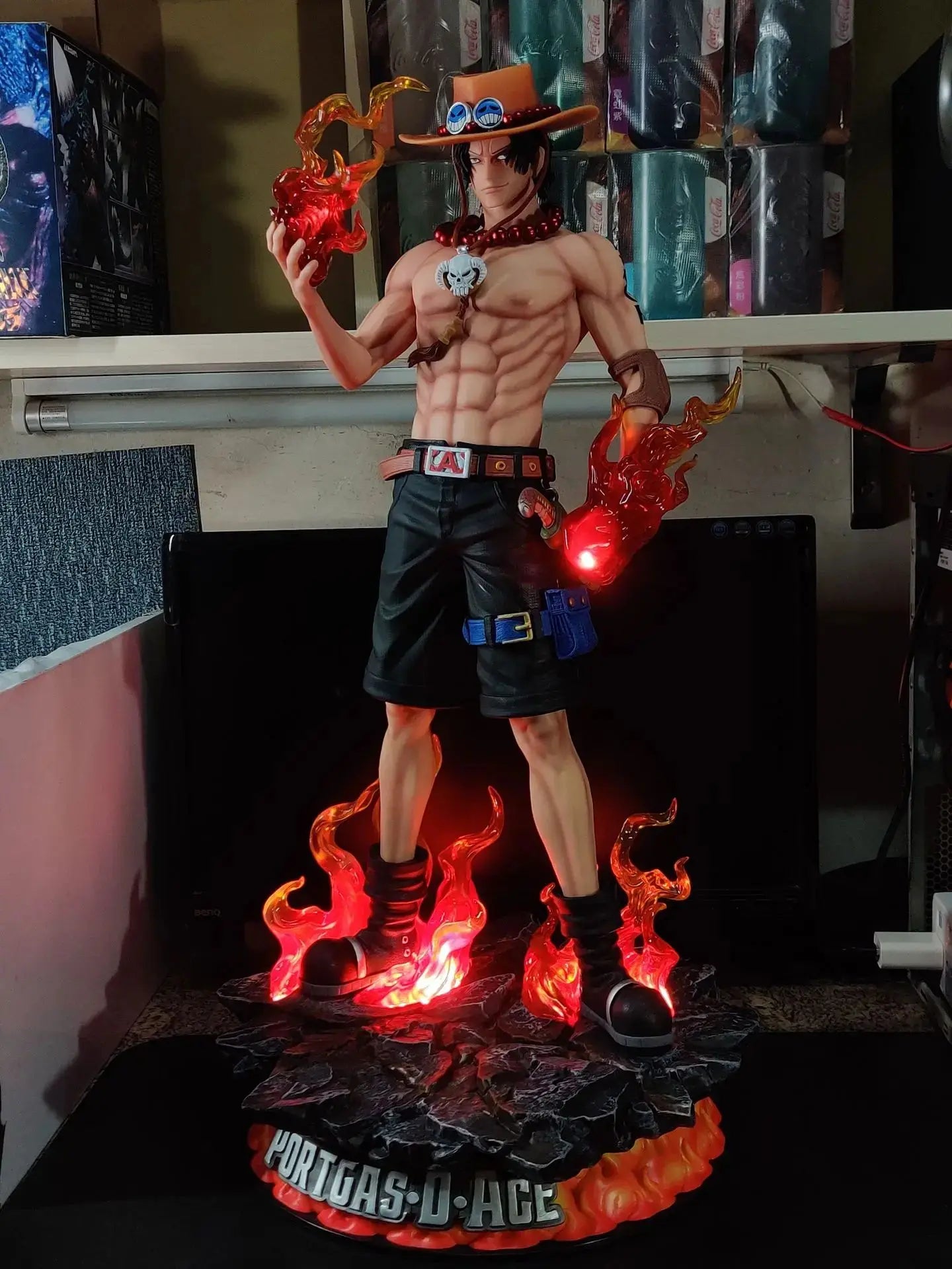 One Piece JT Studio Light-Up Ace 70cm PVC Statue - Magnetic Dual Head Sculpt Collectible GK model Anime Figure Gift Decor
