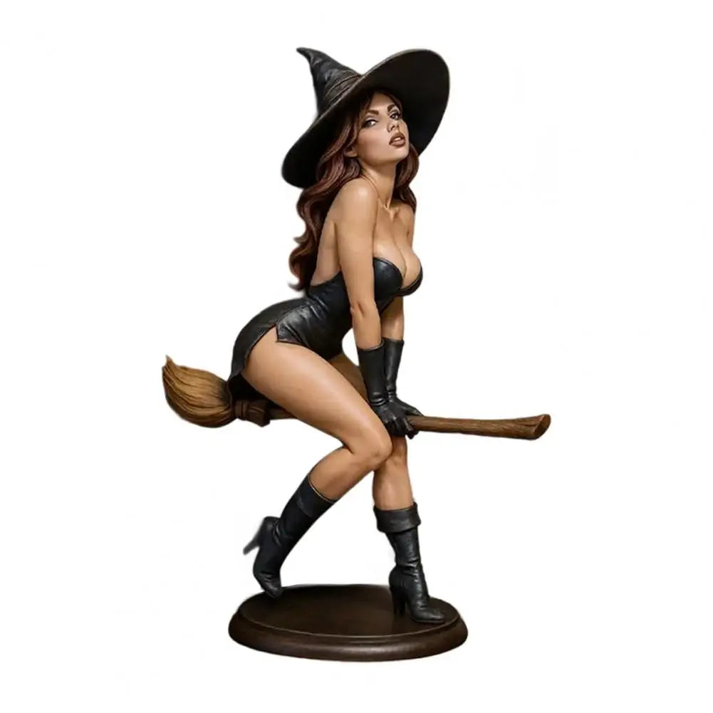 Sexy Witch Statue Enchanting Witch Figurine Sorcery Statue for Home Decor Collectibles Hand-painted Resin Dark Fairy Riding