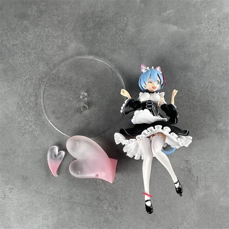 22cm Rem Maid Blue Hair Cat ears Cute girl skirt Anime Girl Figure Action Figure Adult Collectible Model Doll