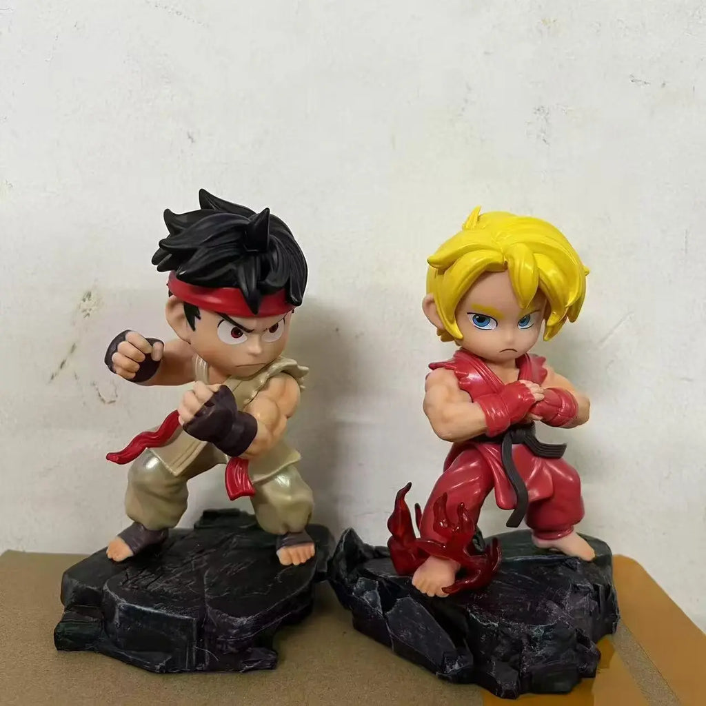 15cm Street Fighter Ken & Ryu Chibi Style Anime Figure Collectible Statue Set Desktop Decoration Gift for Fans