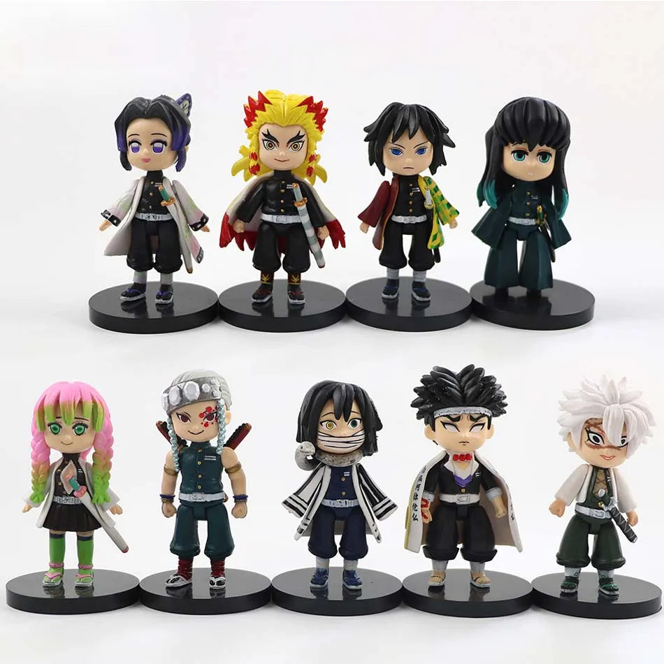 Set Demon Slayer Q Version Sitting Figure Toy Anime Kimetsu no Yaiba Tanjiro Nidouzi Inosuke Zenizu PVD Figurine Model Doll