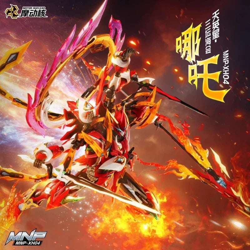 Motor Nuclear Nezha Six-Armed Mecha With Lotus Base Alloy Skeleton Assembly Model Kit Action Figures Trendy Toy Boy Ideal Gift