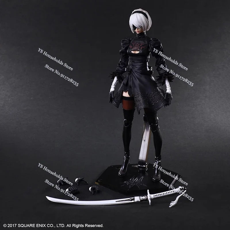 PLAY ARTS Original 1/6  Nier White Hair Movable Girl Action Figure 2B Sister Mini Long Sword Weapon Decor 12" Female Soldier