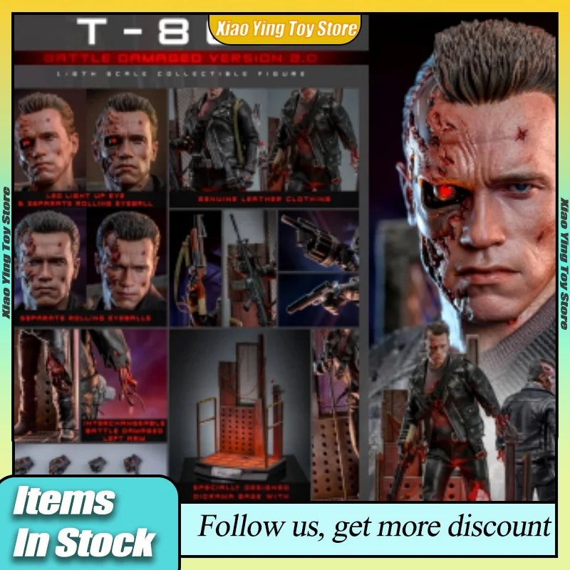 Ht 1/6 Dx46 Terminator 2: Judgment Day T-800 Battle Damage Action Figure Movie Peripheral Movable Collection Toy Decoration Gift