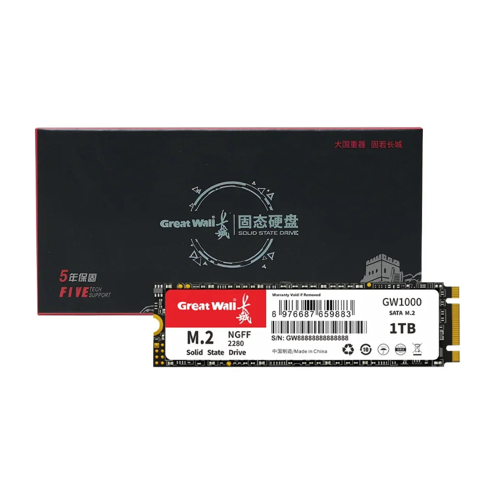 Great Wall M.2 2280 SSD Hard Disk 128GB 256GB 512GB 1TB NGFF 2TB Solid State Drives 540MP/S M2 SATA for Desktop PC Notebook