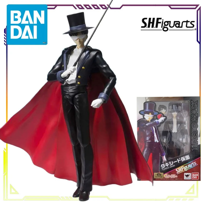 BANDAI Original S.H.Figuarts Beautiful Girl Warrior Crystal Series Tuxedo Mask\Black Lady Action Figure Model Toys Gifts Fo Boys