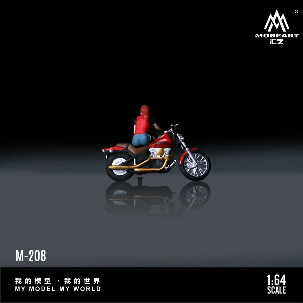 MoreArt 1:64 Red Motorcycle Red Boot Cool Female Figure Resin Model, Miniature Scene Decoration Gift&Display