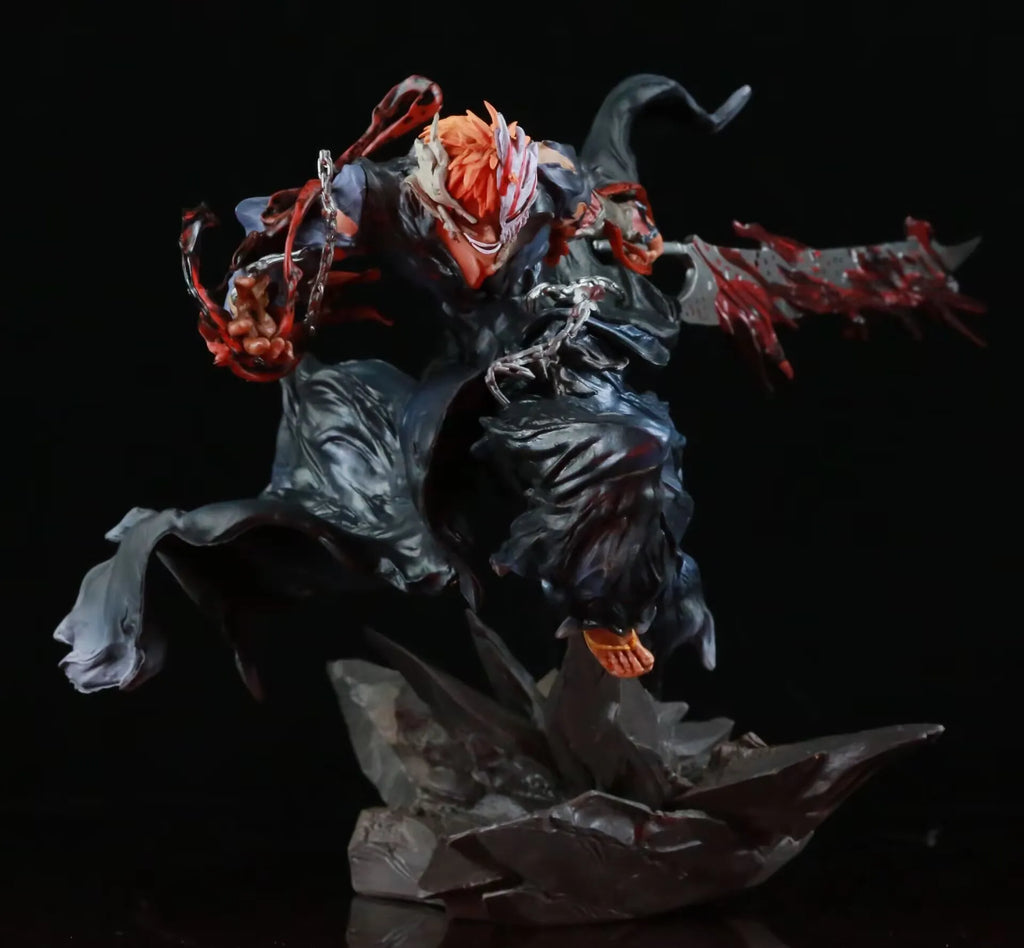 Bleach Anime Collectible Iron Curtain Ichigo Kurosaki Orange Hair Sword Man Statue Model Figure Desktop Decor Gift