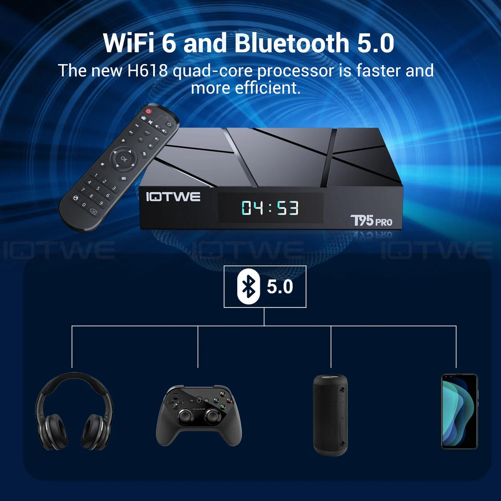 Android 13.0 6K H618 T95 Pro Smart TV Box 32/64/128 GB Quad Core HDMI USB 2.0 Stream Media Player WIFI 6 Set Top Box Bluetooth