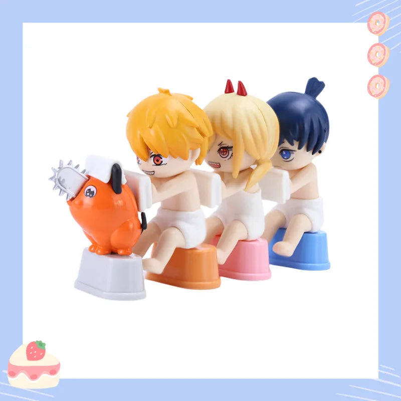 4pcs/Set Chainsaw Man Anime Figures Q Version Mini Denji Power Action Figures PVC Model Toys Doll Collectible Ornament Boys Gift