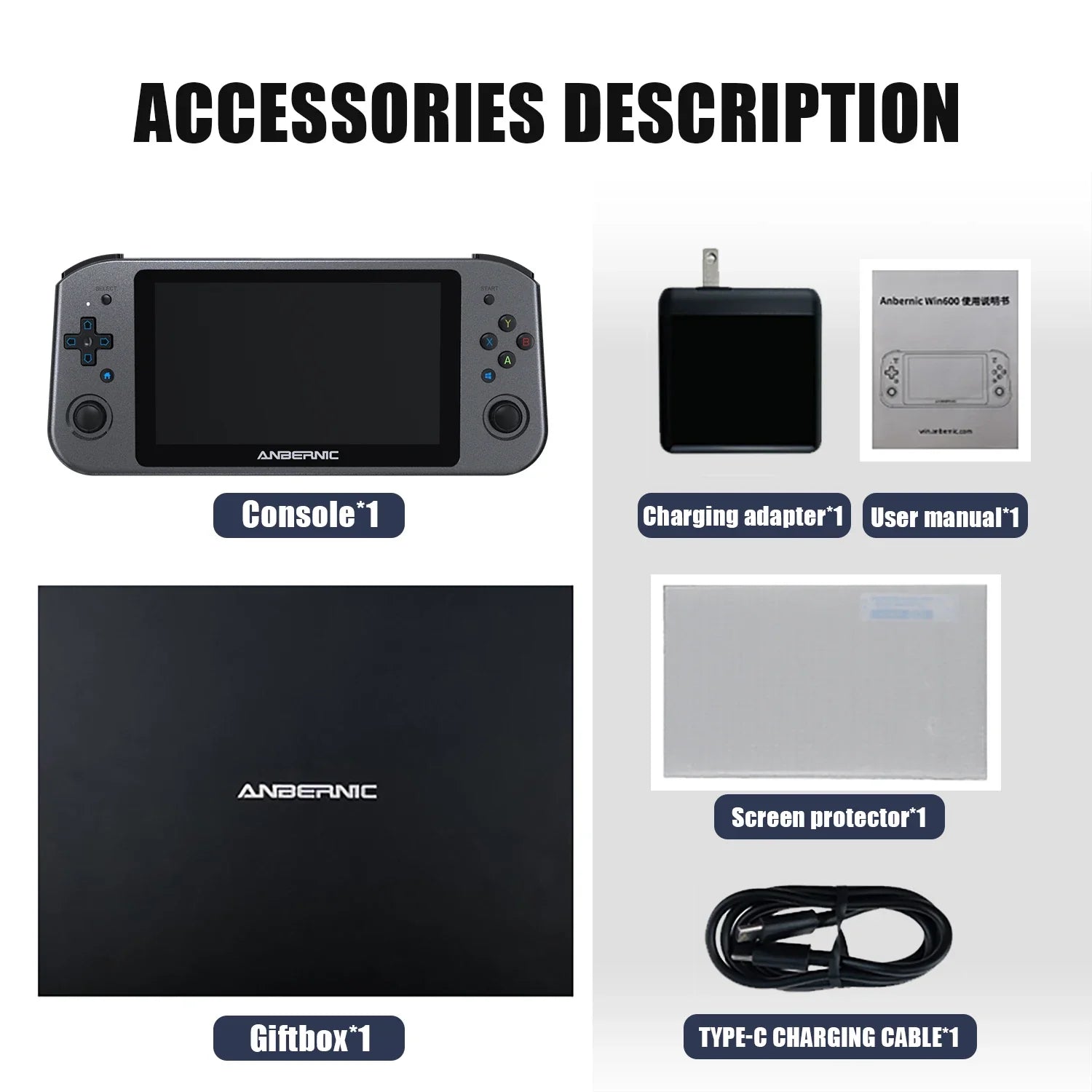 ANBERNIC Win600 5.94" Handheld Game Console Portable Gaming Laptop Computer 2 in 1 Gaming Player Support Windows 11 Steam OS