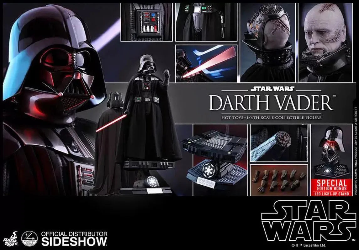 HotToys Star Wars Darth Vader im Maßstab 1:4, bewegliche Actionfigur, Sonderedition mit LED-Beleuchtungsständer QS013, Sammlerstück