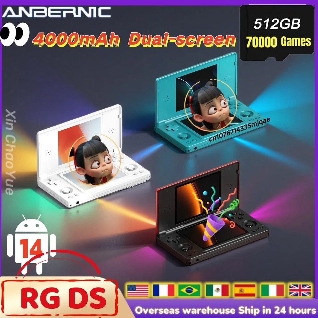 Anbernic RG DS Handheld Game Console Player Dual 4.0 IPS Screen Android 14 Dual App Split Retro Video Game Consoles  Hall Switch