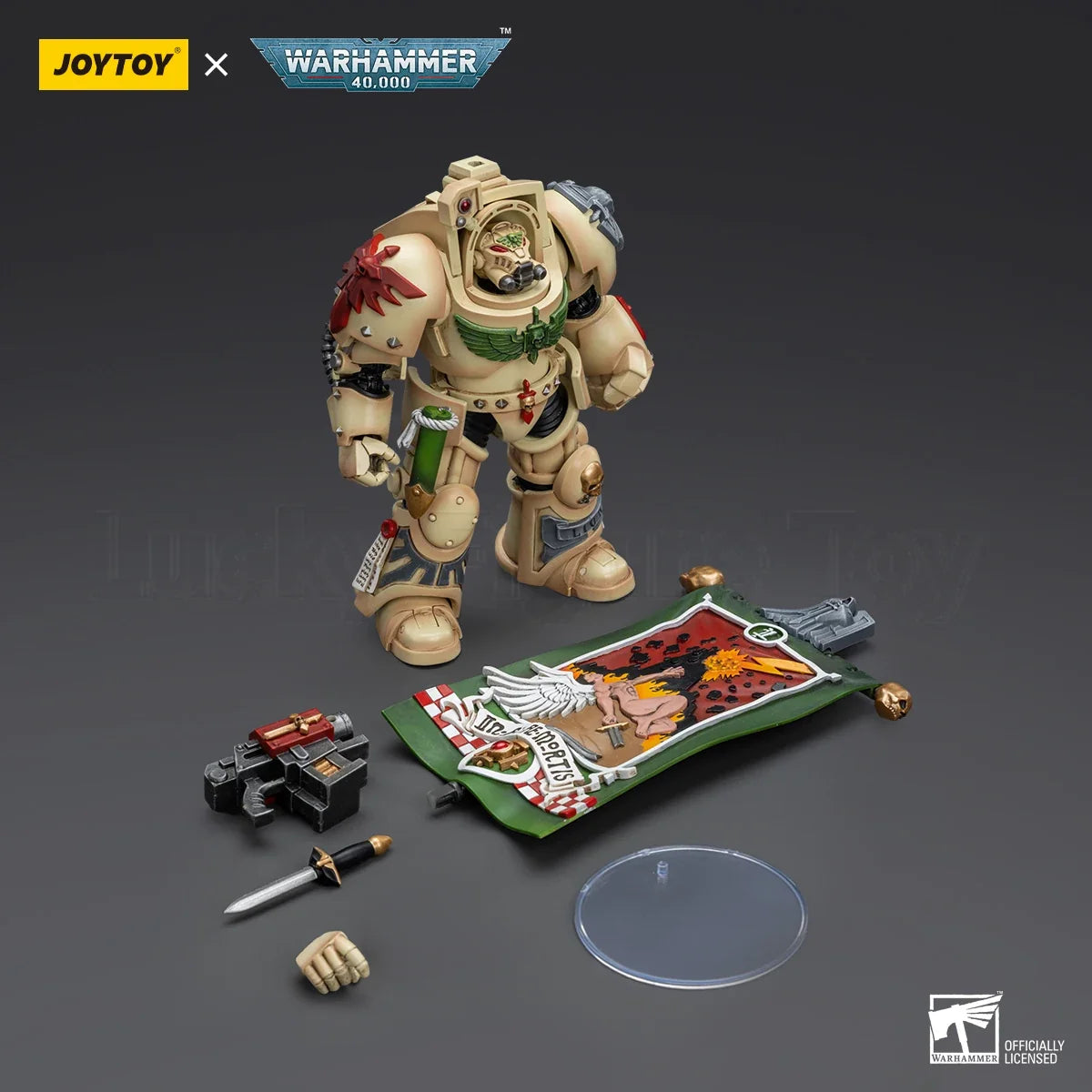 【Original】JOYTOY WARHAMMER 40K Dark Angels Deathwing Ancient with Company Banner 1/18 Action Figure Model Toy
