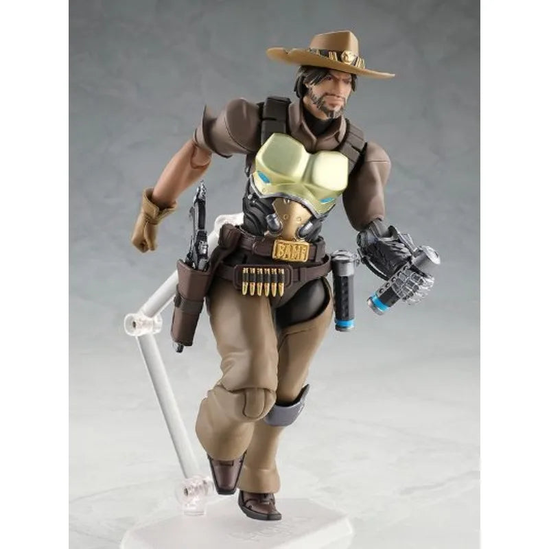 Max Factory Figma #438 McCree-155mm PVC/ABS Doll Removable Red Cape Flashbang+Peacekeeper Parts All-Ages Movable Action Figure