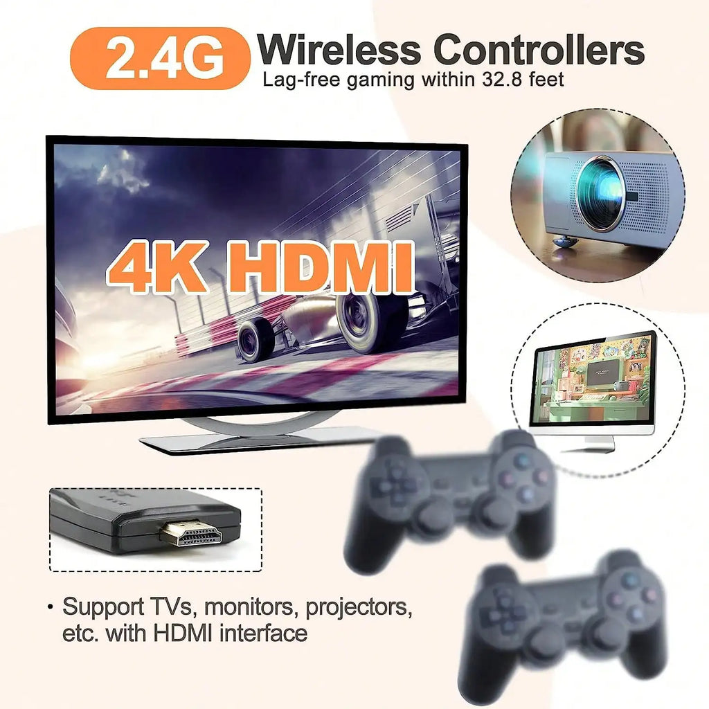 M8 Retro Video Game Console 2.4G Dual Wireless Controller TV Game Stick HD 64G 20000 Games for Play Family Game Gifts