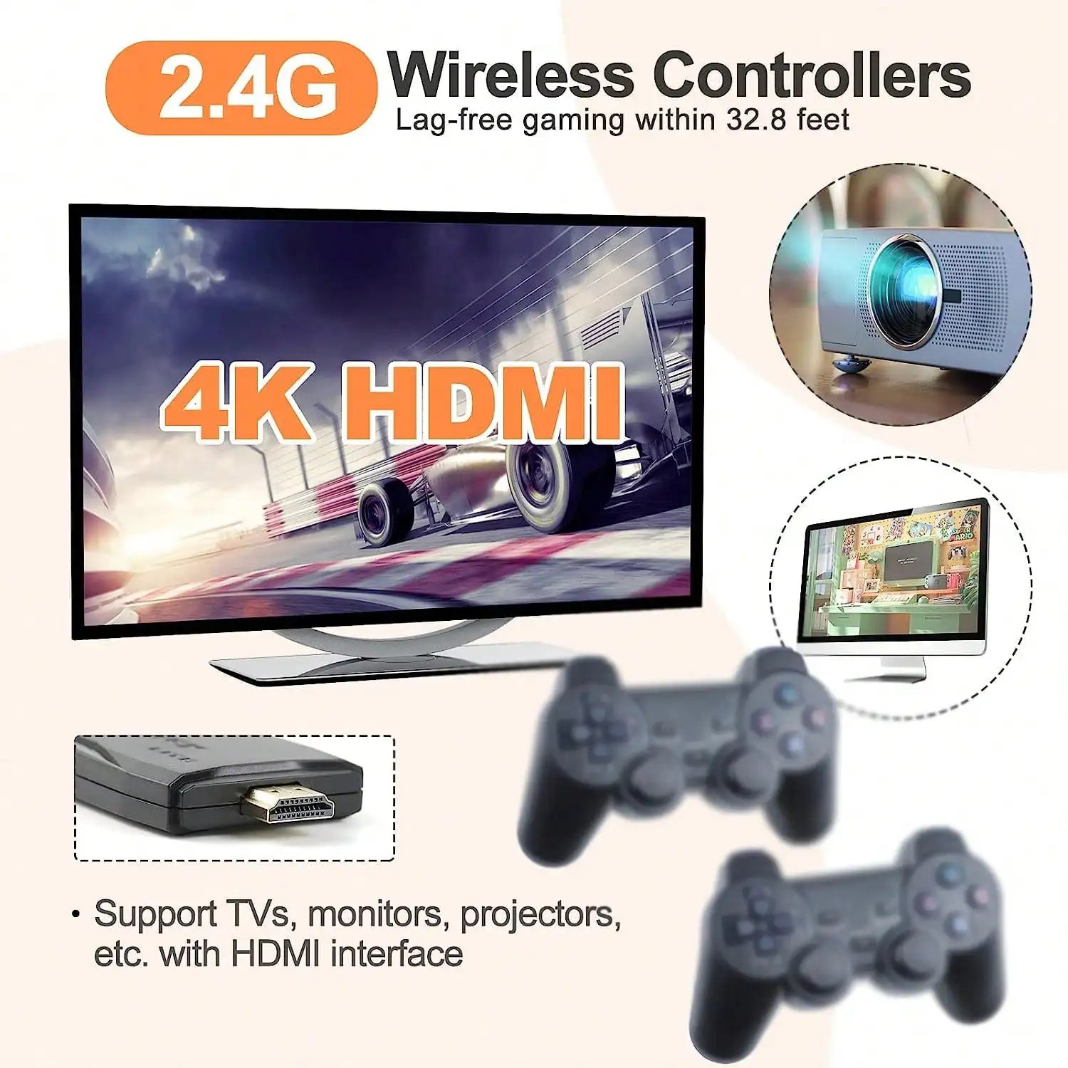 M8 Retro Video Game Console 2.4G Dual Wireless Controller TV Game Stick HD 64G 20000 Games for Play Family Game Gifts