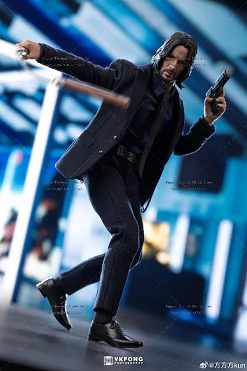 AT Custom Original 1/12 Keanu Reeves Suit Cloth Movable Man Action Figure John Wick：Chapter 4 Movie Original Mini 6" Soldier