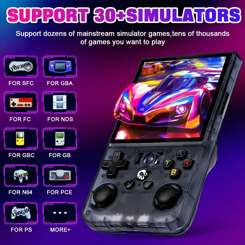 Gray R36 Max Console Handheld Game Players 4" IPS Screen Open Source Console Retro Pocket Video Player 128G Up to 20000+ Games