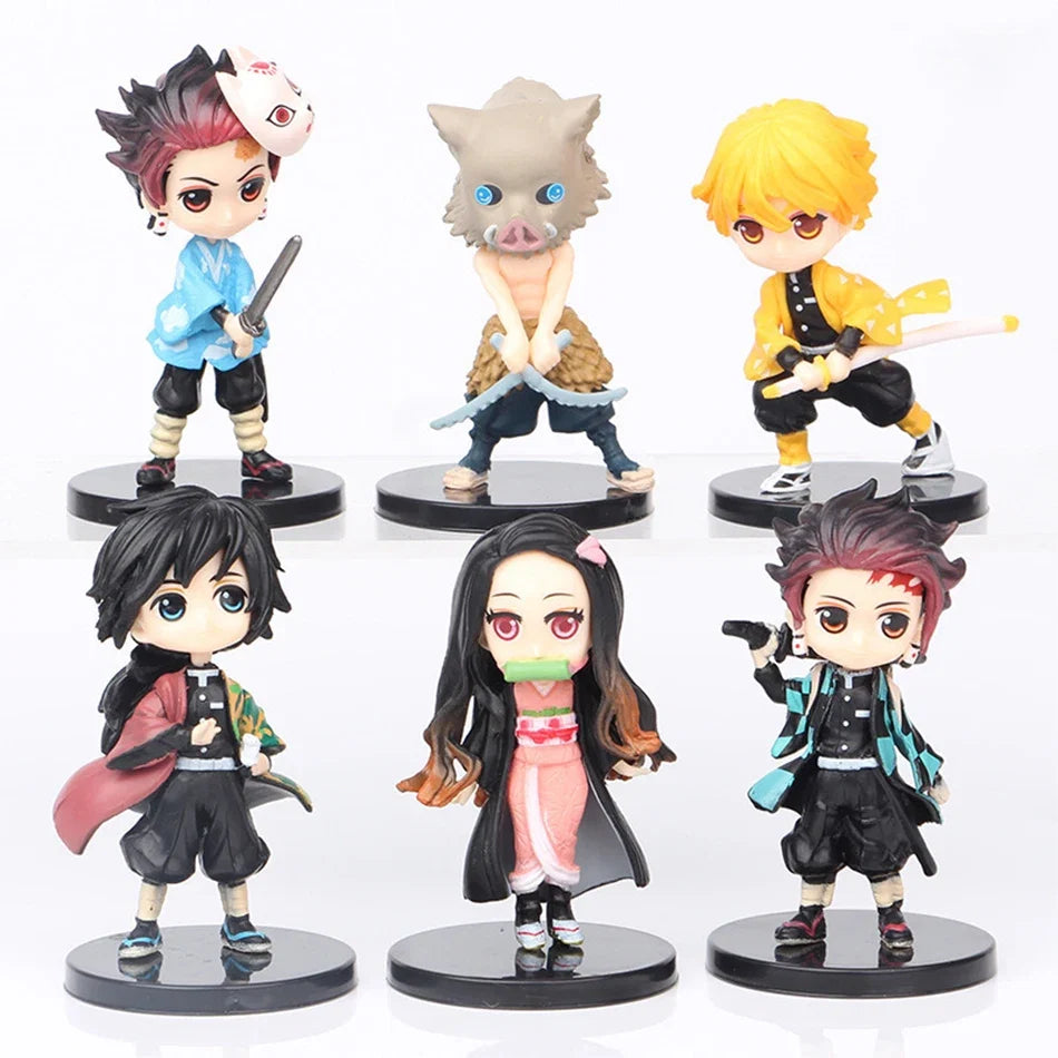 4/5/6Pcs Set Anime Demon Slayer Figure 7cm Kamado Tanjirou Kamado Nezuko Mini Cute Edition Pvc Doll Toy Desktop Ornament Gift