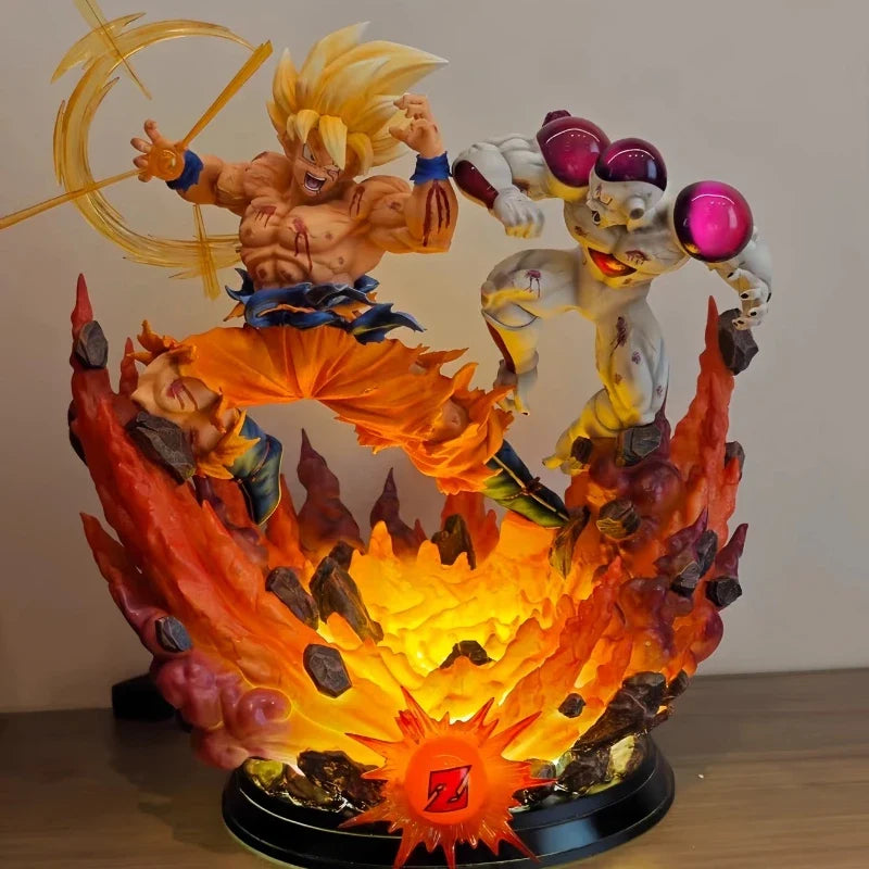 65cm New Dragon Ball Anime Figure Son Goku VS Frieza Peripheral Resin Model Scene Glow Statue Desktop Ornaments Collect Gift Toy