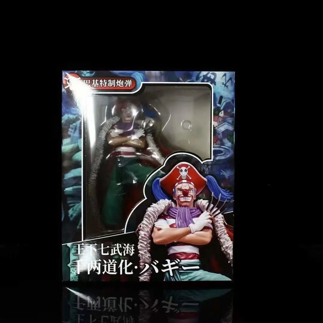 26cm One Piece Joker Buggy Four Emperors Standing Anime Figure Model Statue Boys Collection Desktop Decoration Ornament Toy Gift