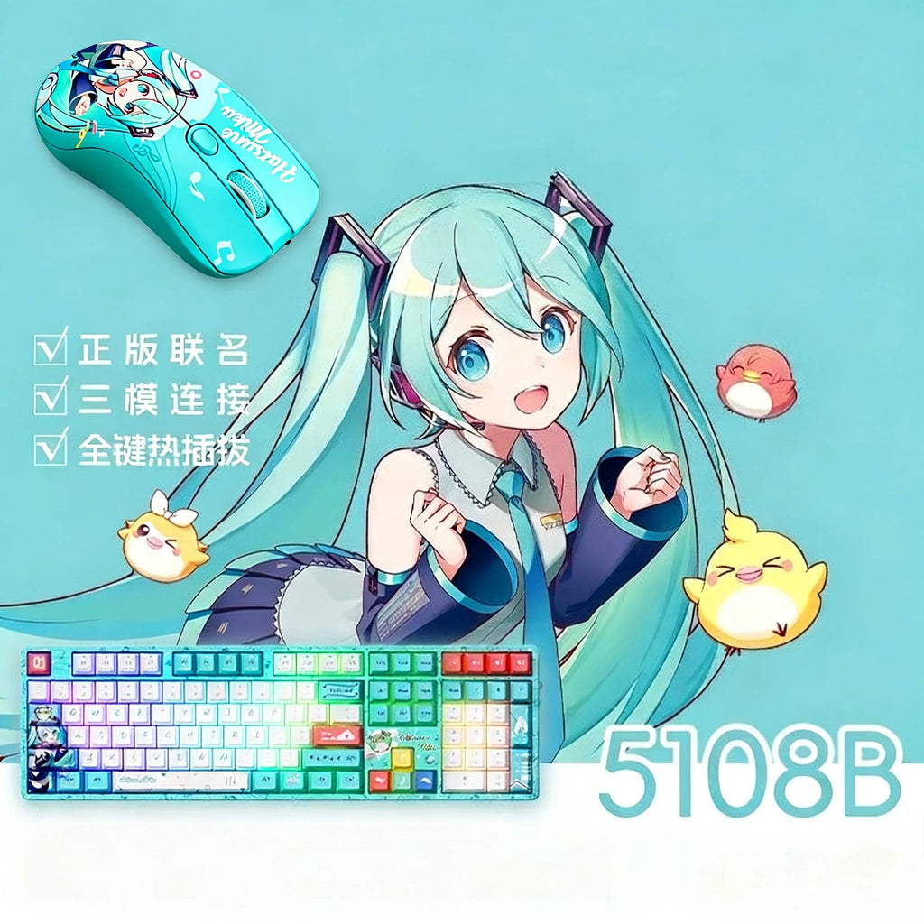 Hatsune Miku 5108B Plus Mechanical Keyboard Mouse Wireless/Bluetooth for Gaming Office Work Perfect Gift for Girls