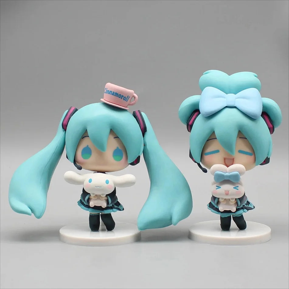 Hatsune Miku Anime Figurine Holding Cinnamoroll Bean Eyed Kawaii Tabletop Decorations Action Figures Doll Model Children  Gift