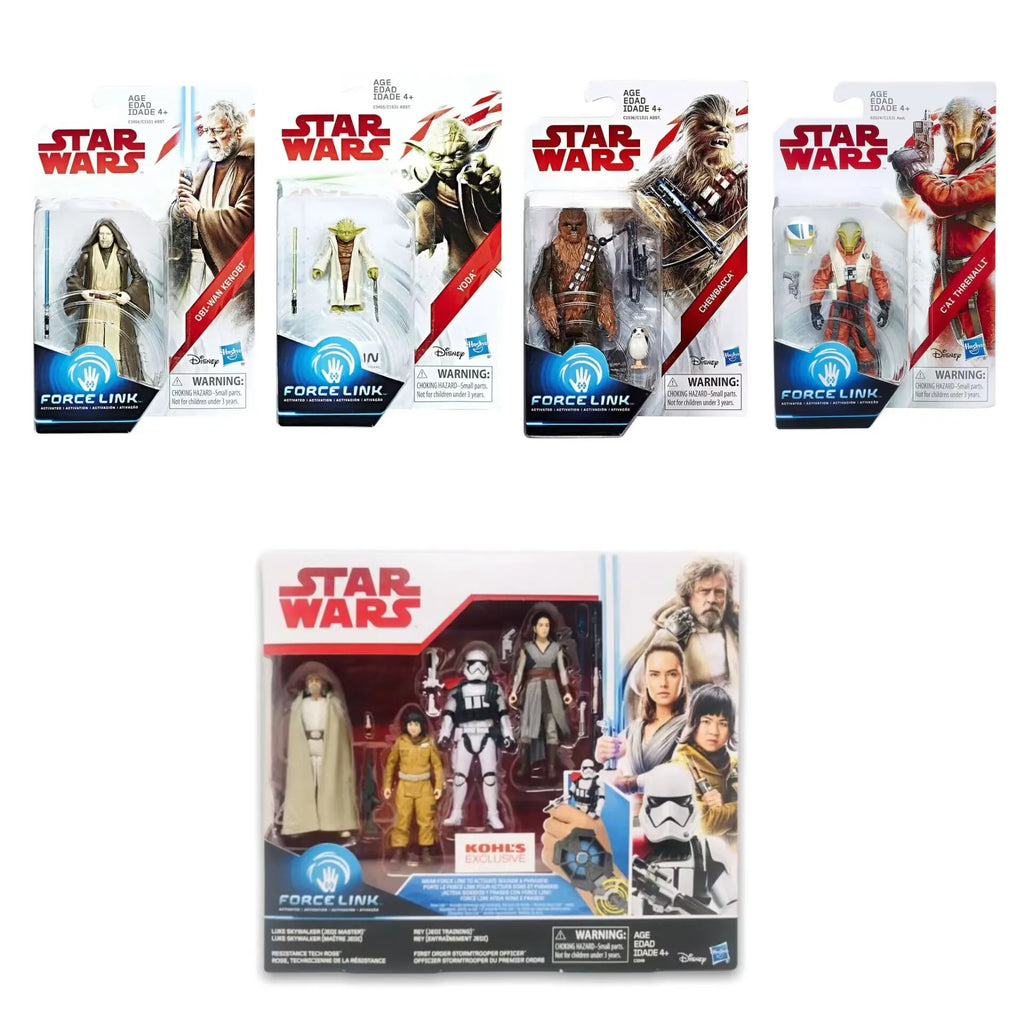 Star Wars Force Link Obi-Wan Master Yoda Chewbacca Cai Threnalli Luke Rey Rose First Order Tooper 3.75" Boxed Action Figure