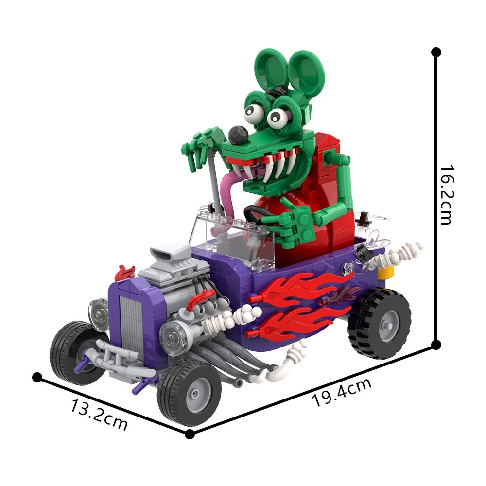 MOC Rat Fink Crazy Driver Building Blocks Set Unique Collectible Figure Vehicle Model Toy For Adult Gift