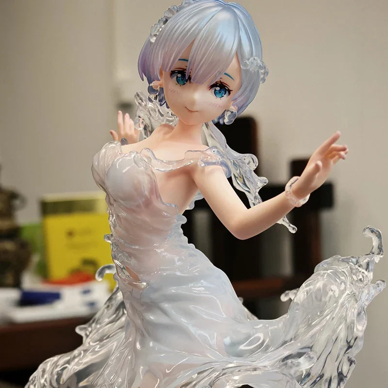 New 24cm Re:Zero Starting Life In Another World Rem Water Dress Dual Face Replacement Standing Pose Anime Figure Model Toy