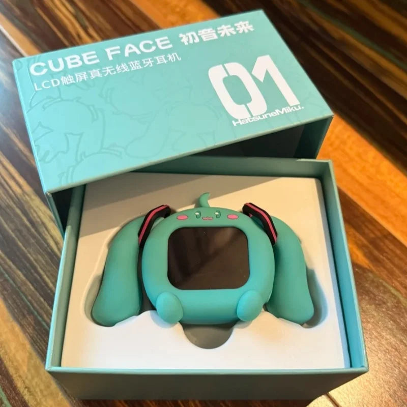 Hatsune Miku Touch Screen Interactive Wireless Bluetooth Anime Peripheral Headset Gift Box Cube Face Lcd Birthday Gift Toy