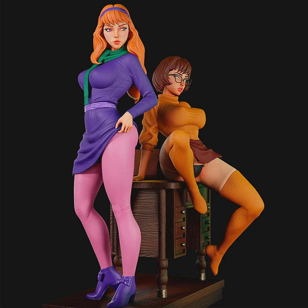 1:18 High-Detail Lila & Mia Figures | 3D Resin Miniature | Unpainted Retro Mystery Girls Style Model Kit (A1067)
