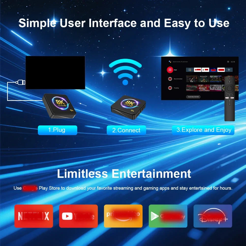 Velec Android 14 TV Box 8K Video Decoding 8K Streaming Media Player with Dual-Band WiFi Quad-Core Processor For Netflix YouTube