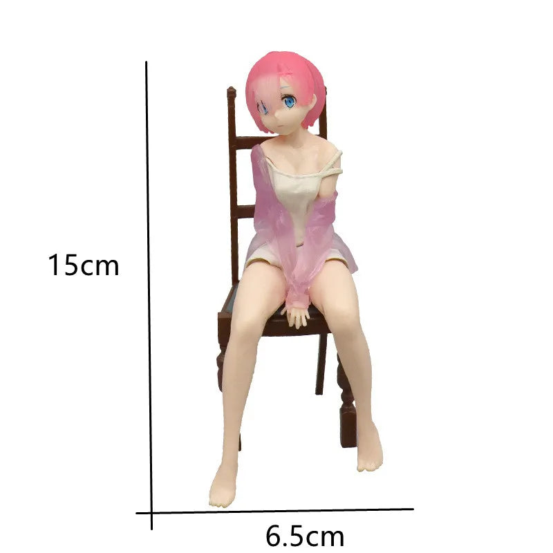 New15cm Anime beautiful girl Figure Pajamas Sitting cross legged on a chair PVC Collection Model