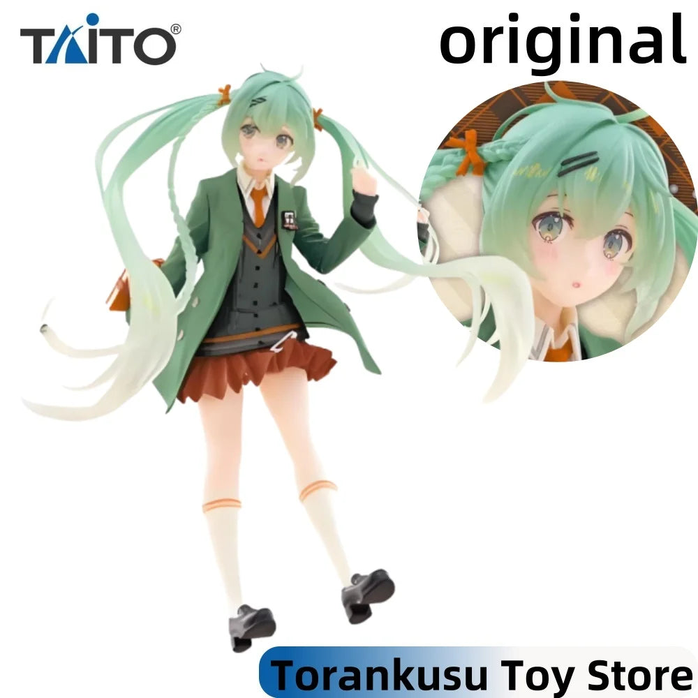 Taito Hatsune Miku Anime Miku Green JK Uniform Action Figures Model Figurine Original Figuarts Decoration Collection Toys