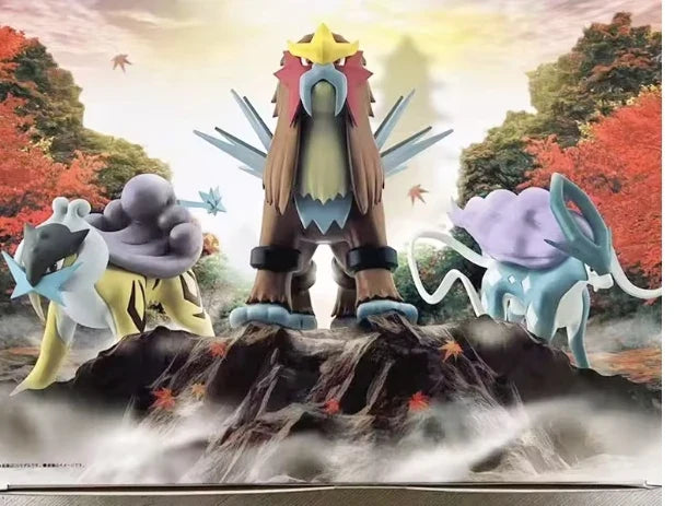 Limited  Edition Johto  Region Entei, Suicune, Raikou Q Version Movable Figure Toys - Collectible Anime Merchandise