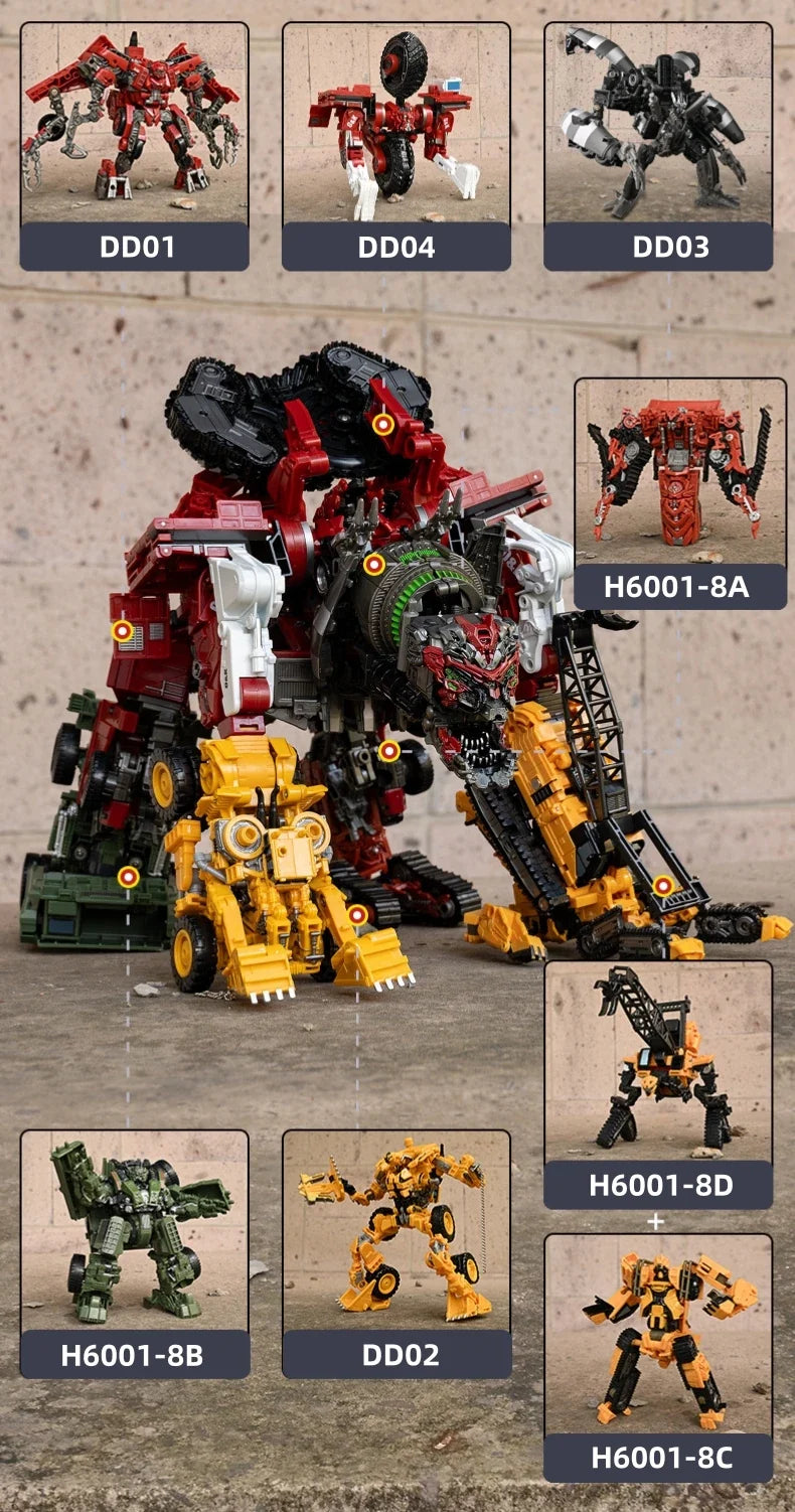 H6001-8B Anime Devastator Transformation Toys TAIBA BMB 8 IN 1 Action Figure Model KO GT Truck Crane Robot Car Kids Boy Gift
