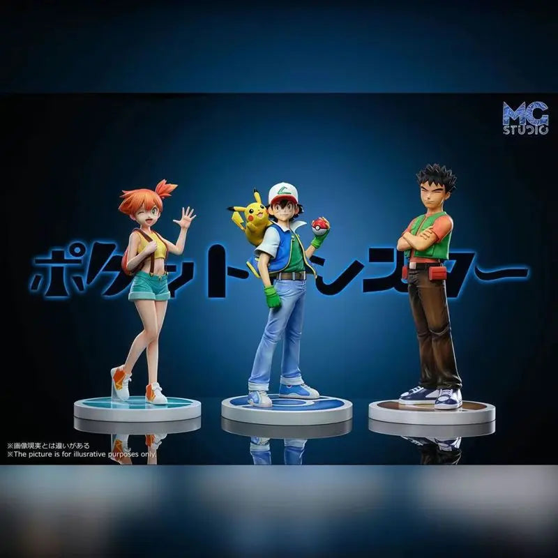 18cm Ash Ketchum PVC GK Statue Anime Action Figure Set with Brock & Misty Collectible Doll for Room Desk Decor Ideal Toy Gift