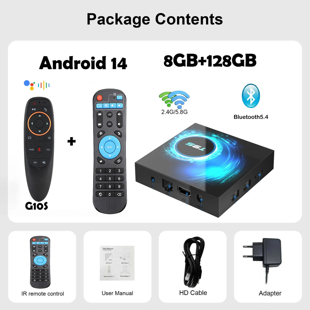 Smart TV Box Android 14 T95 6K Allwinnerh616 Media Player Dual WiFi Bluetooth 5.4 with Remote Support Google Voice Set Top Box