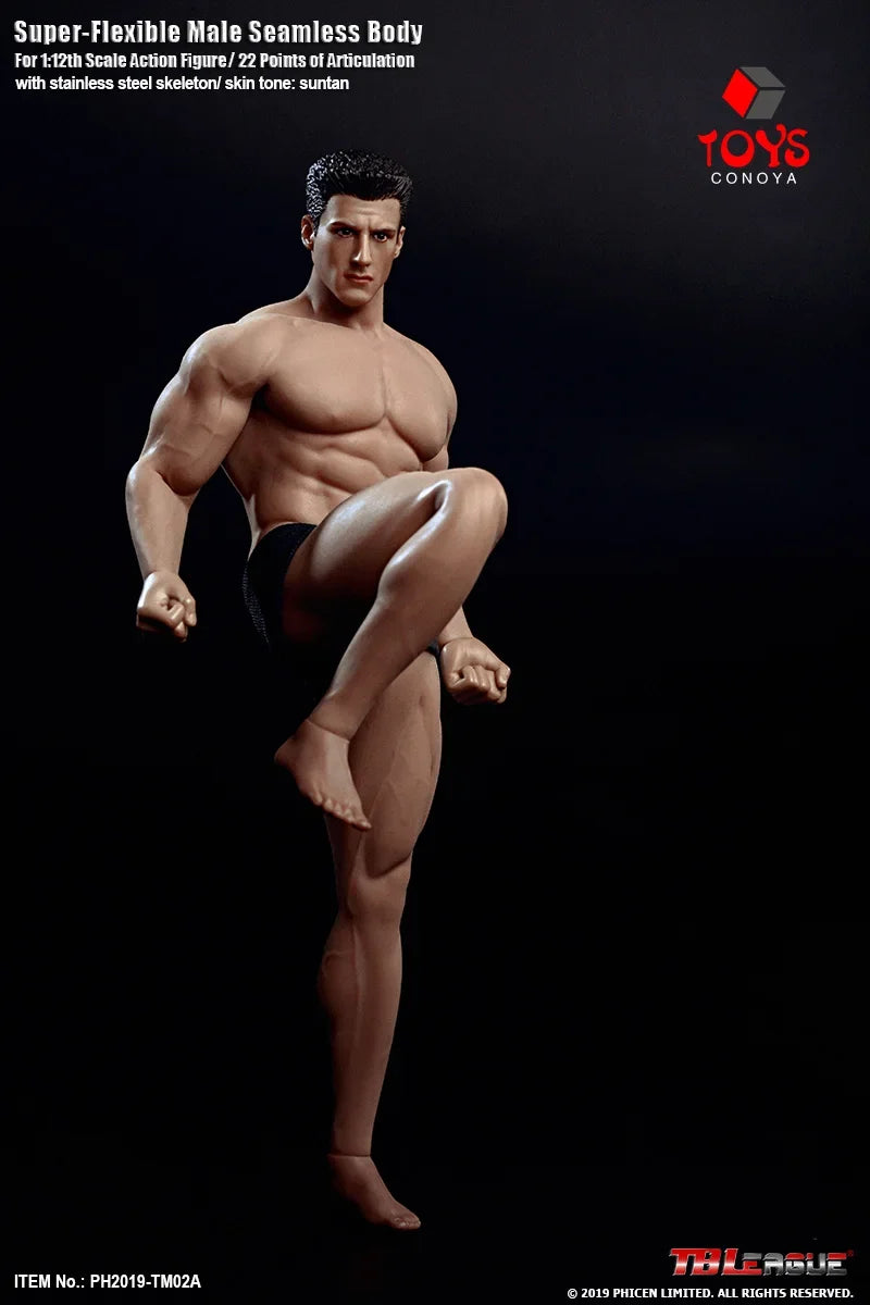 TBLeague Phicen TM01A TM02A 1/12 Suntan Skin Super-Flexible Seamless Steel Stainless Skeleton Male Body 6'' Action Figure Doll