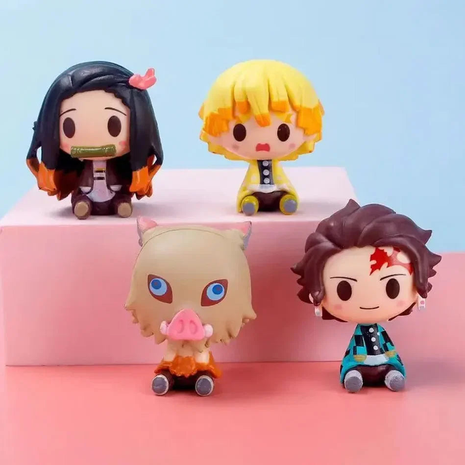4Pcs/Set Demon Slayer Kamado Tanjirou Nezuko Figure Toys Q Version Kimetsu No Yaiba Agatsuma Zenitsu Action Figurine Model Dolls
