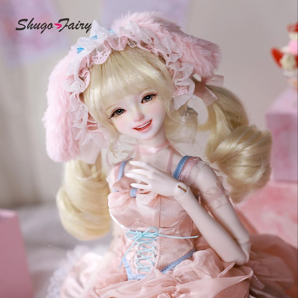 BJD Doll 1/4 Melanie A Pink Bunny Female Full Set Outfit Dress Smile Expression ShugaFairy Resin Figure W/ Wig