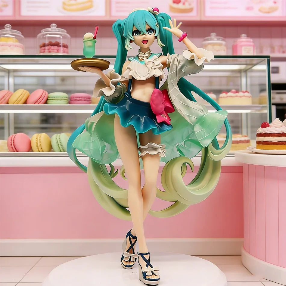 New18cm  Hatsune Miku figure Soda cream dress The Props Desktop Decoration Collection PVC Model Toys Kids Gifts