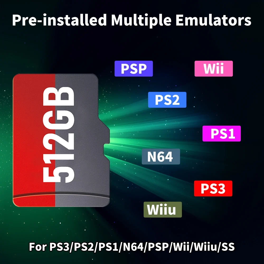 512G Game TF Card For N64/PS3/PS2/PS1/PSP/SS Playnite&Retrobat OS Memory Card For ROG ALLY/Win Handheld/PC Built-in 38000+ Games
