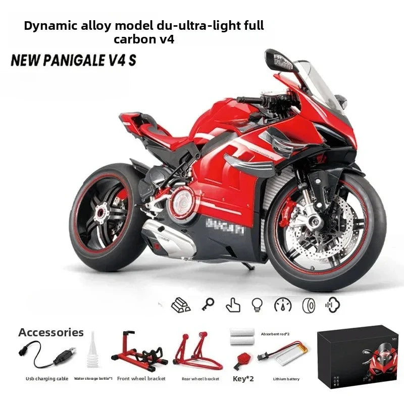 1:6 for Ducati V4 Alloy Motorcycle Model with Spray Function Boyfriend Gift, Home Decoration Collection, Toy Car, Christmas Gift